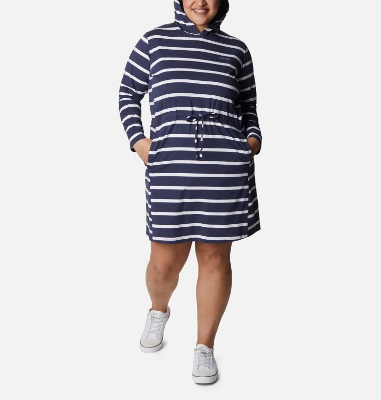 Women's Columbia Sun Trek Hooded Coverup Dress Stripe | Plus Size CA-GLA80